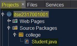 path shown. The college package now contains the Student.java class file.