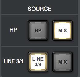 HP & LINE 3/4 When set to HP, the headphone cue source is the dedicated HP mix, summed with all DAW outputs that are routed to the HP outputs (if applicable).