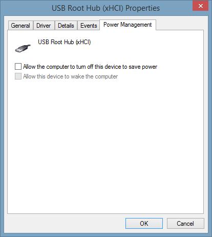 4. Click the Power Management tab within the device's Properties window. The power management options are displayed. 5. Uncheck the "Allow the computer to turn off this device to save power" option.