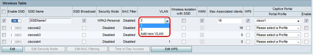 Step 13. Select the VLAN associated with the SSID. To create additional VLANs, refer to VLAN Membership on the RV130 and RV130W for more information. Step 14.