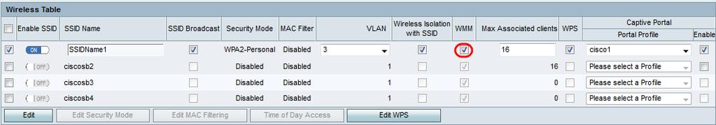 With Wireless Isolation enabled, clients connected to the same SSID are isolated and will not be able to ping to each other. Step 15. Check the check box in the WMM field to enable Wi-Fi Multimedia.