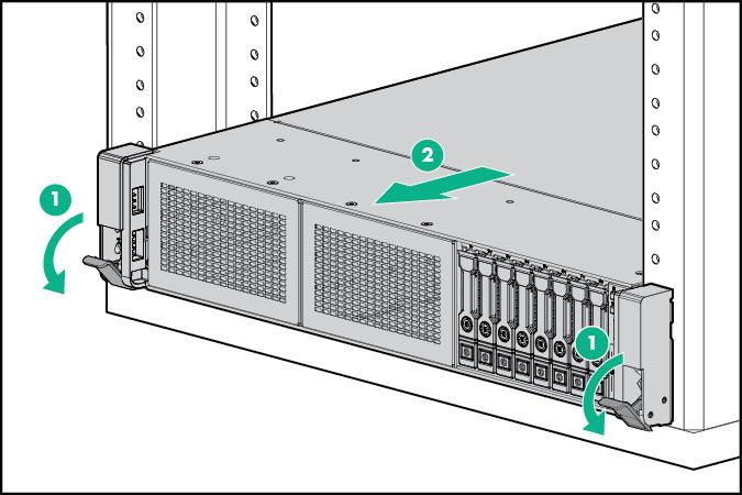Removing the server from the rack Procedure To remove the server from a Hewlett Packard Enterprise, Compaq-branded, Telco, or third-party rack: 1. Power down the server. 2.