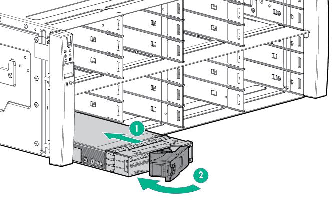 Verification: Figure 23: Installing an HPE 3PAR StoreServ 7000 Storage LFF Drive 10. Repeat the steps for each Drive.