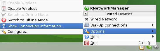 From the Options sub-menu, select Show Connection Information. Figure 69 opensuse 10.