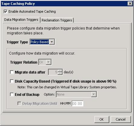 For Policy Based triggers, select the criteria that will trigger data migration to the target tape. Figure 3.