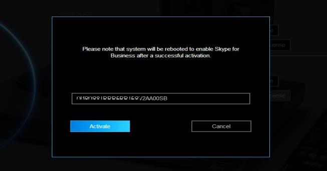 Enter Skype for Business license key. Processing and the system rebooting. Completed.