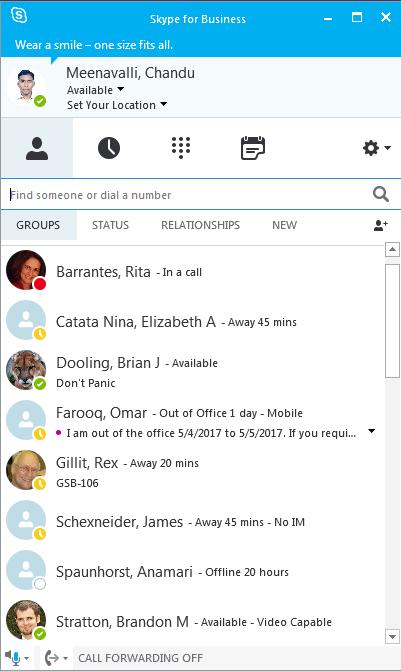 The Skype for Business Window The Skype for Business window is your gateway to all of the communication tools that are available.