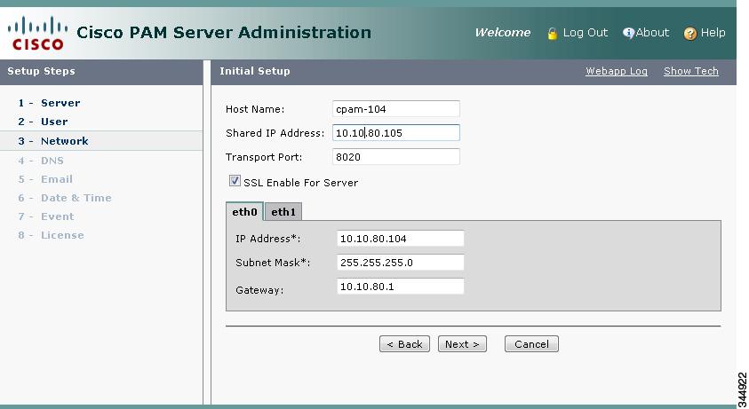 Figure 3 Initial Configuration: Network Configuration a. Host Name: Enter the host name on the active appliance. Enter a different host name on the standby appliance.