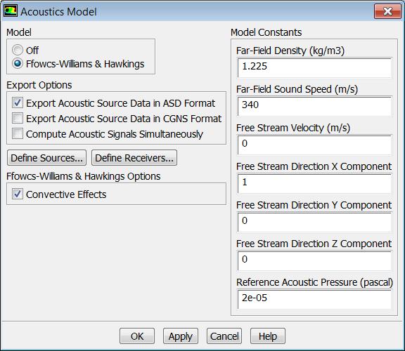 Step 9: Aeroacoustics Calculation 1. Define the acoustics model settings: Problem Setup Models Acoustics Edit.