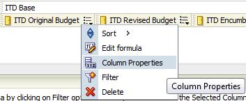 Column Properties Go to Criteria tab. Column properties appearance and functionality of the field. opens up a dialog box where you can change numerous things about the 1.