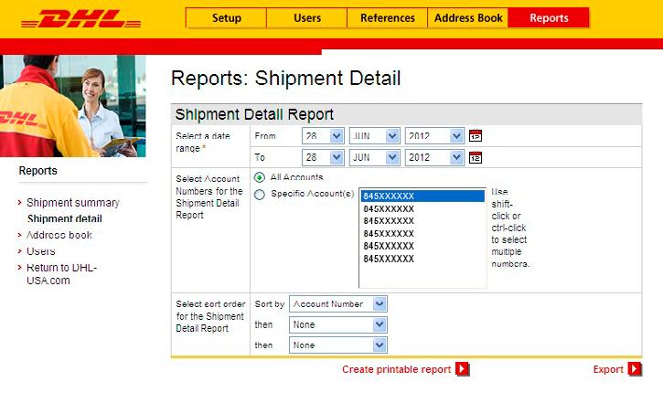 Click Create printable report Click Export to receive the file in a comma-delimited format.