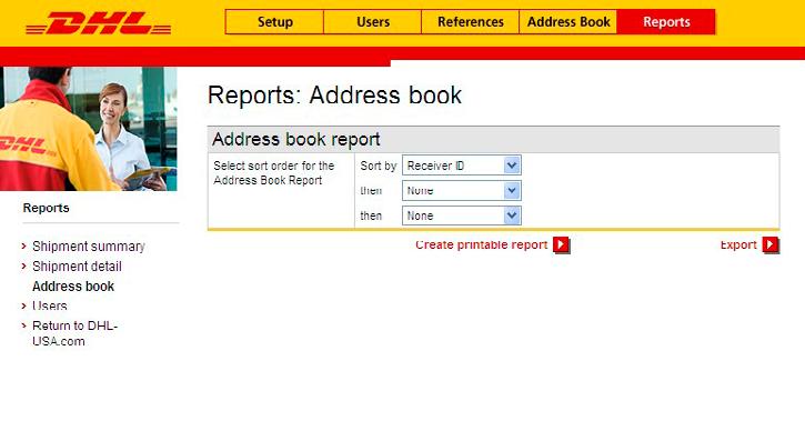 Reports 22 ADDRESS BOOK Have all of your receivers details stored in one list within the company s Central Address Book. 1. On the top navigation bar, select Reports and click Address Book 2.