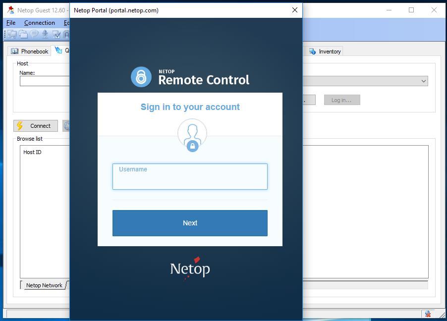 2.6.3 Connect using Netop Portal 1. Open the Netop Guest and from the Communication Profile drop-down, select Netop Portal.