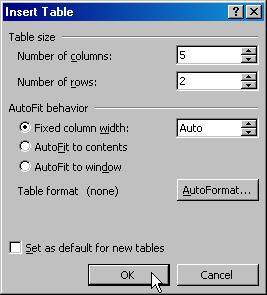 Insert > Table menu command.