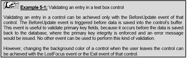 8.1 OVERVIEW OF EVENTS 138 Unless you write code and attach it to those events, nothing is going to happen.