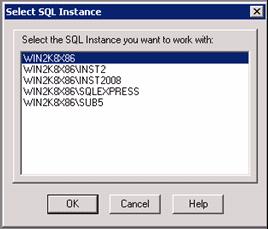 NMM Client Graphical User Interfaces Select SQL Instance view Select the icon to view the Select SQL Instance window, as shown in the following figure.