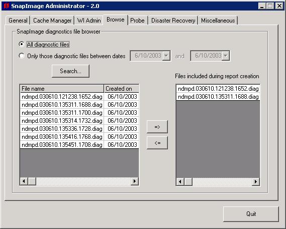 SnapImage Administrator Program Browsing diagnostic files The SnapImage diagnostics File Browser tool enables you to view diagnostic files generated by SnapImage operations.