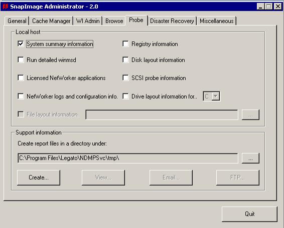 SnapImage Administrator Program Collecting system information and generating reports The SnapImage Probe tool uses operating system and SnapImage utilities to collect information and generate reports