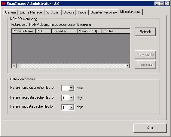 SnapImage Administrator Program Monitoring NDMP daemon processes When troubleshooting SnapImage operations, EMC recommends checking the status of NDMP daemon processes that are currently running.