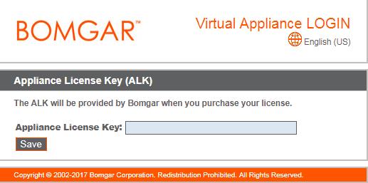 On the /appliance page, enter your Appliance License Key provided in the email from Bomgar Technical Support. Click Save. 15.