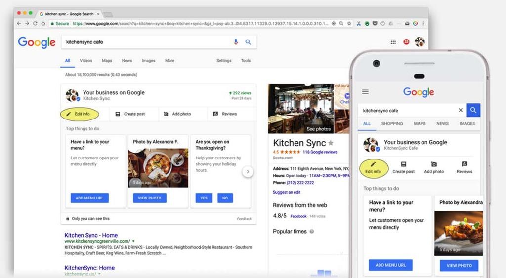 1 GOOGLE NOW ALLOWS EDITING BUSINESS LISTINGS DIRECTLY FROM THE SEARCH RESULTS If you area verified business in Google My Business, you can now update your business info directly from Google search