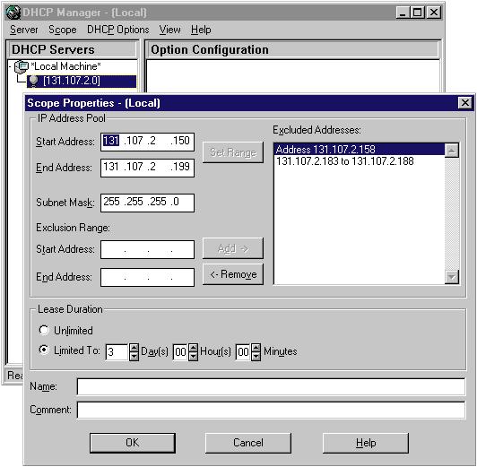 Configuring a Windows DHCP Server: