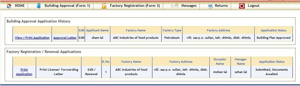 Add Owner Details Add Process of Factory Submit Application Status if all required forms are filled by factory, then submit it to Department online.