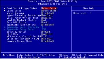 3 Advanced BIOS Features Figure 3. Advanced BIOS Setup Boot Seq & Floppy Setup Hard Disk Boot Priority Use < > or < > to select a device, then press <+> to move it up, or <-> to move it down the list.