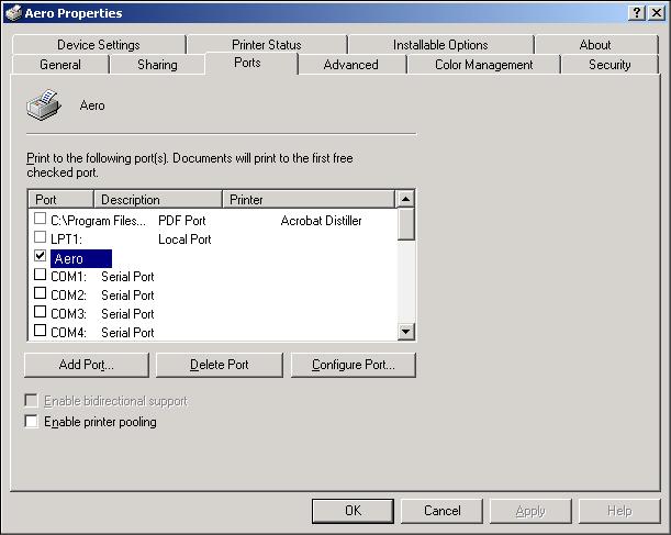 SETTING UP PRINTING CONNECTIONS 22 8 Choose Properties from the File menu and click the Ports tab. Verify that the connection to the NetWare queue is listed and selected as a port for the Fiery EXP50.