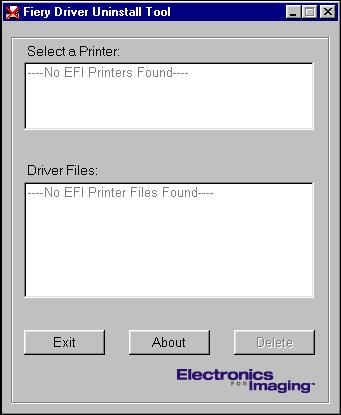 PRINTING UTILITIES 30 Using Printer Delete Utility Printer Delete Utility is installed and used locally, so you do not need to connect to the Fiery EXP50 before you use the software.