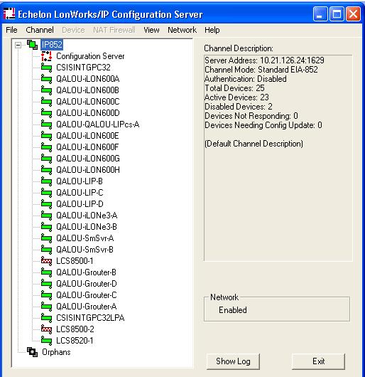 Figure 74: Echelon LONWORKS/IP Configuration Server 8. See Table 21 to determine the status of your devices.