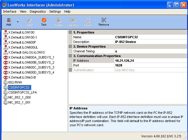 Figure 76: Adding an IP-852 Interface 4. Ensure that the IP address and port are correct. The IP Address field defaults to the IP address defined for the computer and the port defaults to 1628.
