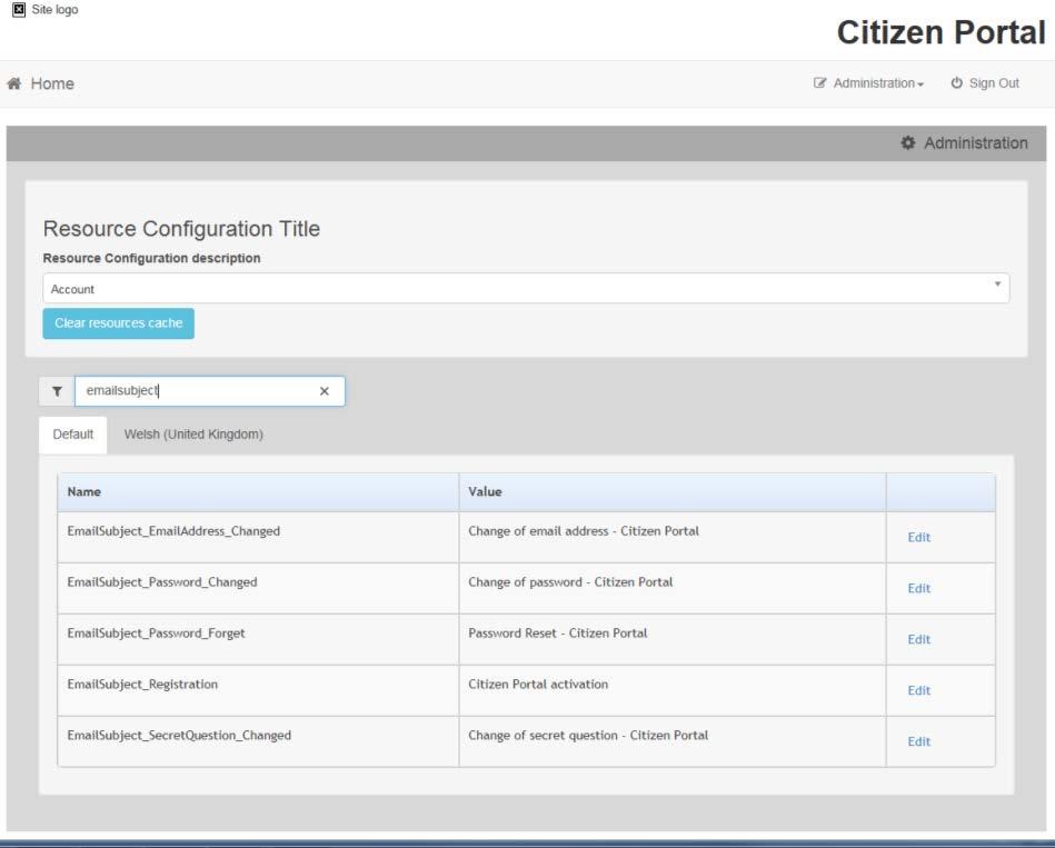 General Administration This text can be configured by the portal administrator via Citizen Portal Administration Administration Edit Site Texts Resource Configuration Title Text Resources Account.