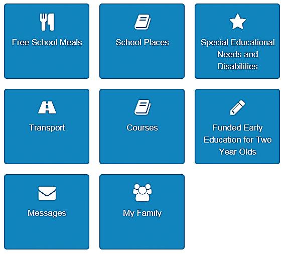 Making Applications From here, the Citizen portal user can manage their account, make applications for school places, free school meals, transport, courses, funded early education for two year olds