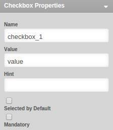 the user may turn on or off. Checkboxes are available in the Form element found on the Left Menu > Forms. Select the element to see the customization options in the right panel.