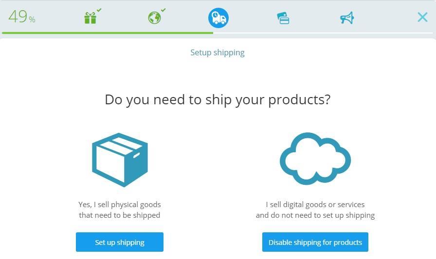 If your store is selling physical products, click Set up shipping.