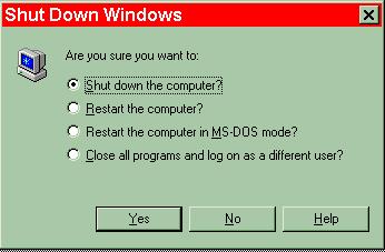 Baigti darbą ir perkrauti kompiuterį Perkrauti kompiuterį, kad pasikrautų MS DOS sistema Baigti darbą Windows 98 sistemoje ir
