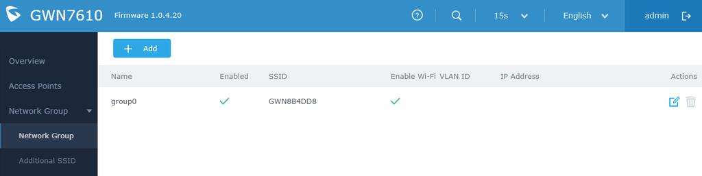 NETWORK GROUPS When using GWN7610 as Master Access Point, users can create different Network groups and adding GWN7610 Slave Access Points.