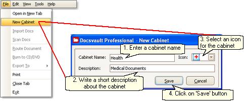 From the menu, click on File >> New Cabinet to display the 'New Cabinet' dialog box as shown in the figure