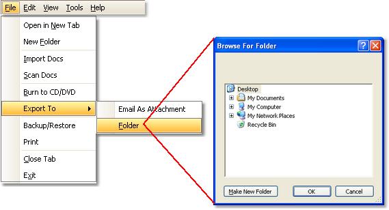 Exporting to Folder You can export documents, folders, or entire cabinets to any location on your computer. 1.