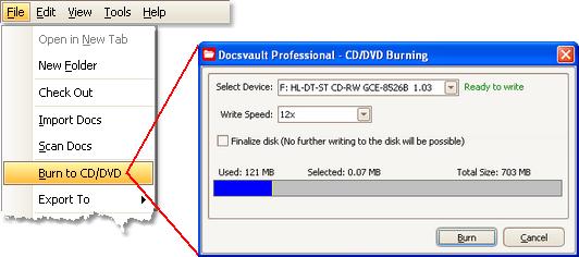 Burn to CD/DVD 1. Select one or more files from the list view that are to be burnt to CD/DVD 2.