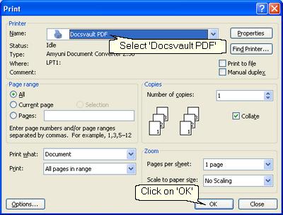 Open an MS Word document and click on File >> Print to display the standard 'Print' dialog box. 2.