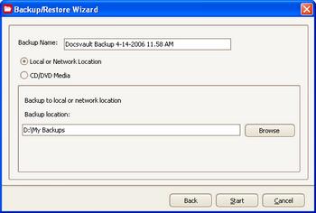 Backup Documents 1. From the menu click on File >> Backup/Restore to display the 'Backup/Restore' wizard. By default, the 'Backup Document Repository' radio button is selected.