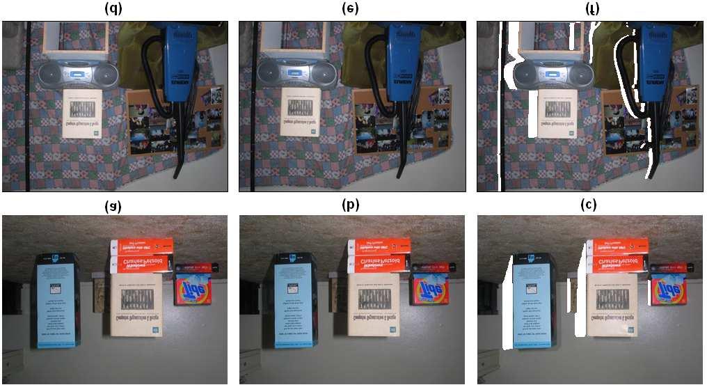 SUBMITTED TO IEEE TRANS ON PAMI, 2006 17 Fig. 9. Detection of binocular half-occlusions in both textured and textureless regions. (a)-(b) Images taken with light sources surrounding the other camera.