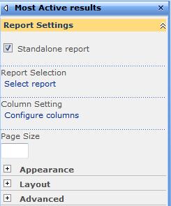 Upon selecting "Standalone report", the Report Selection and Column Setting