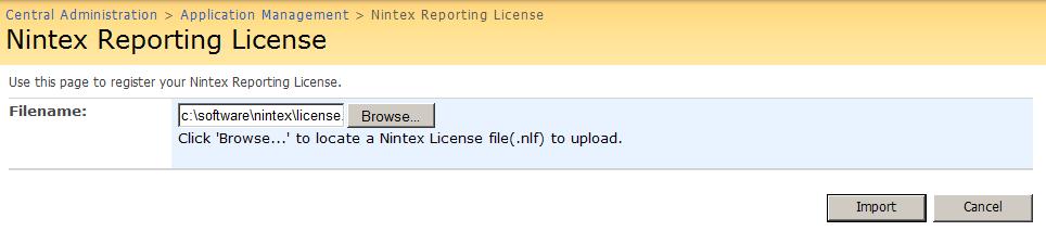 2.3 Licensing The licensing page is used to import a new license. To import a new license, click "Import". The Import page will be displayed.