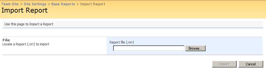 Note that you can only import a file with a.nrr type extension. Once selected the report name and description will be displayed.