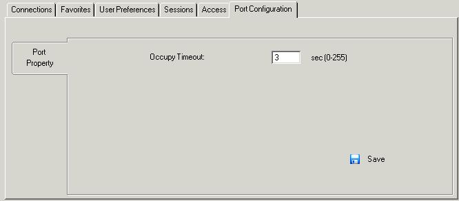 Chapter 8. Port Access Port Configuration Device Level When a device is selected in the Sidebar, there is one item available under Port Configuration on the Port Properties page: Occupy Timeout.