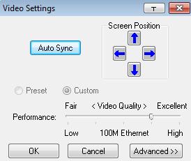 Chapter 7. The User Interface Video Settings Clicking the Hammer icon on the Control Panel brings up the Basic Video Settings dialog box with basic settings.