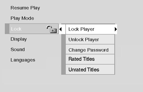 15909460 5/17/02 12:37 PM Page 37 The Lock Menu Chapter 4: DVD Menu System You can set up ratings limits and lock your player in order to control the type of content people watch on your DVD Player.